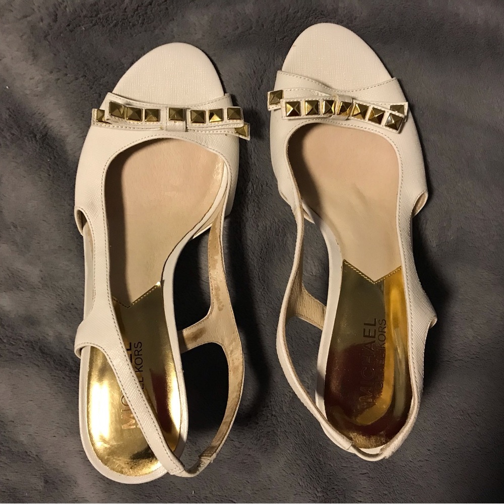 Michael Kors Cream Slingback Heels with Gold Studs
